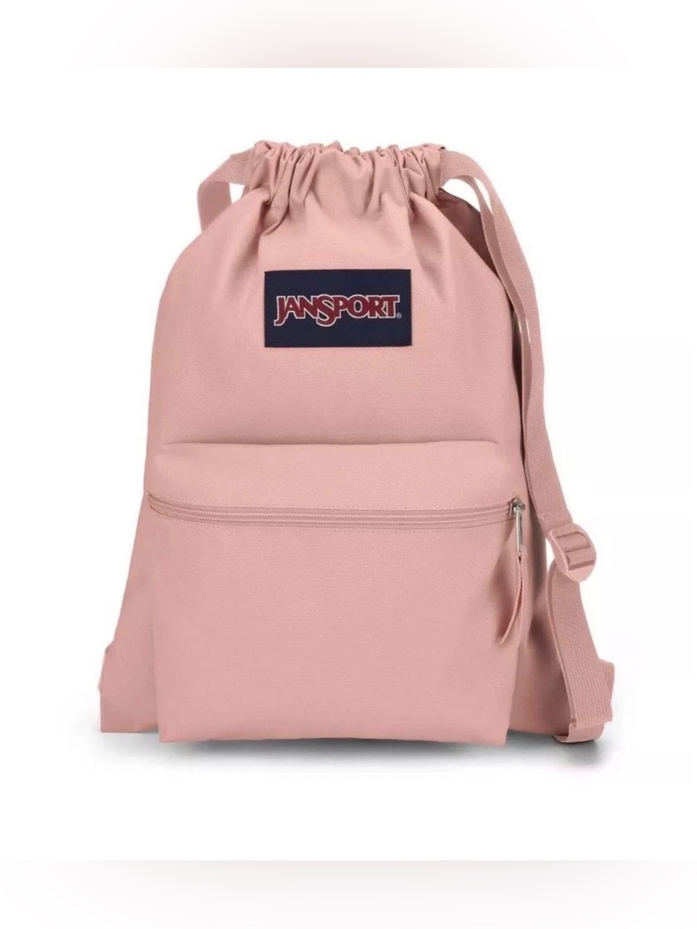 Jansport Dusty Pink Drawstring Backpack with Front Zip Pocket